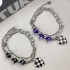 Heart Checker Glass Bead Stainless Steel Bracelet