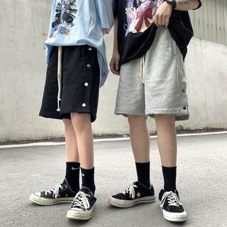 Drawstring Waist Button-up Sport Shorts