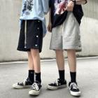 Drawstring Waist Button-up Sport Shorts