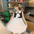Collared Bow Tie Sleeveless Two-tone A-line Dress As Shown In Figure - One Size