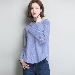 Striped Slit Back Long-sleeve Shirt