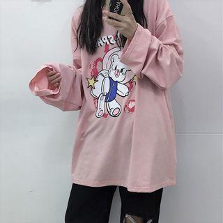 Couple Matching Long-sleeve Cartoon Print T-shirt