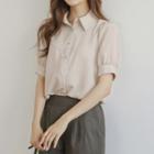 Puff-sleeve Seam-trim Chiffon Blouse