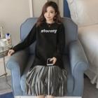 Velvet Panel Pleated Midi Sweatshirt Dress