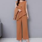 Set: Sleeveless Top + Cardigan + Wide-leg Pants