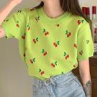 Short-sleeve Cherry Knit Top Green - One Size