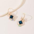 Rhinestone Flower Drop Earrings Dark Blue - One Size