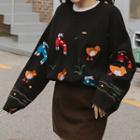 Animal Embroidered Sweater Black - One Size