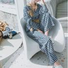 Contrast Trim Plaid Tie-waist Wide-leg Jumpsuit