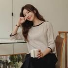 3/4-sleeve Boatneck Piped Knit Top
