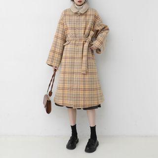 Button-up Plaid Long Coat