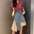 Set: Short-sleeve T-shirt + Asymmetric Denim Skirt