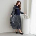 Set: Round-neck Vest + Pleated Paisley Maxi Dress