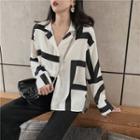 Long-sleeve V-neck Asymmetrical Striped Shirt