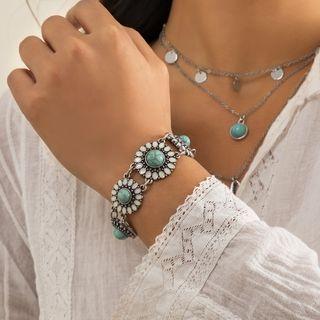 Turquoise Alloy Bracelet 1002 - Silver - One Size