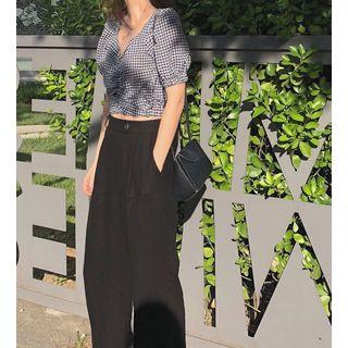 Check Short-sleeve Top / Wide Leg Pants