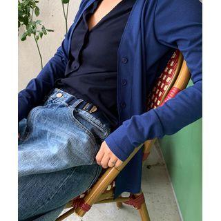 Diagonal-button Rib Cardigan Blue - One Size