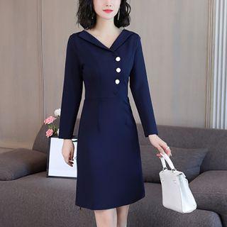 Collared Button Detail A-line Dress