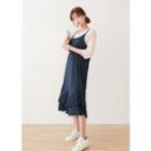 Spaghetti-strap Tiered-hem Polka-dot Long Dress