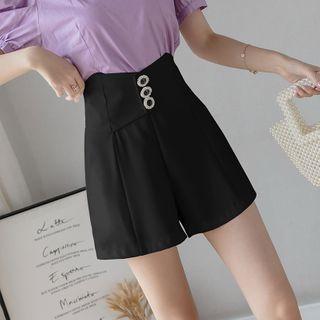 High-waist Embellished Wide-leg Shorts