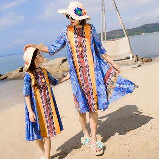 Family Matching Short-sleeve Print Midi A-line Dress