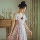 Cap-sleeve Fringed Midi A-line Dress