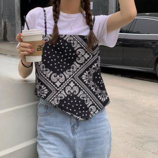 Short-sleeve Plain T-shirt / Paisley Print Camisole Top