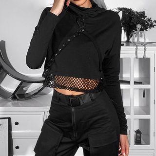 Mesh Trim Cropped Hoodie