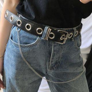 Faux Leather Belt With Chain