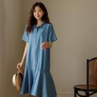 Flare-hem Midi Denim Shirtdress