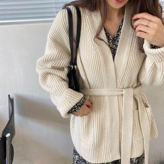 Ribbed Knit Open Front Cardigan
