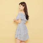 Off-shoulder Ruffled Striped Minidress