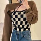 Asymmetrical Checker Print Camisole Top / Crop Sweatshirt