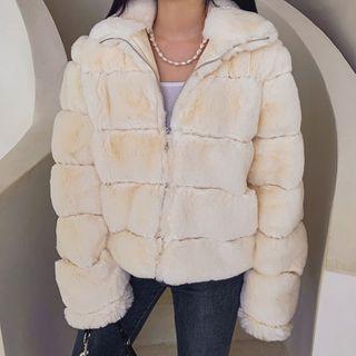 Ribbed Faux-fur Zip-up Jacket