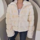 Ribbed Faux-fur Zip-up Jacket