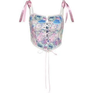 Lace Strap Floral Print Camisole Top