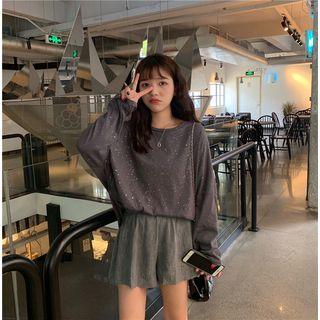 Long Sleeve Glittered Loose Top / Plain Shorts
