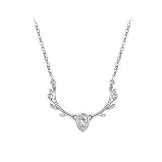 925 Sterling Silver Antler Necklace With Austrian Element Crystal Silver - One Size
