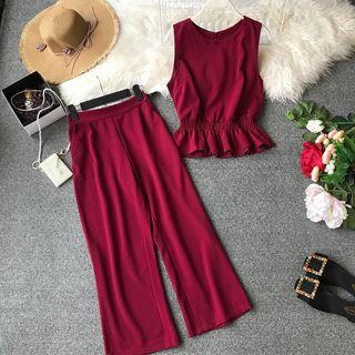Set: Smocked Sleeveless Top + Wide Leg Pants