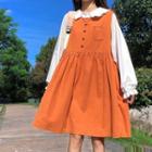 Plain Peter-pan Collar Long-sleeve Blouse / A-line Tank Dress