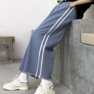 Contrast Trim Crop Wide Leg Jeans