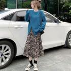 Asymmetric Pullover /leopard Print Midi A-line Skirt