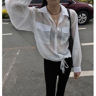 Long-sleeve Drawstring Plain Light Shirt