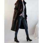 Belted Funnel-neck Faux-shearling Coat