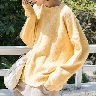 Patterned Long-sleeve Knit Top Yellow - One Size