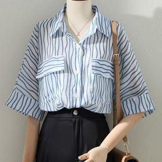 Semi Sleeve Striped Chiffon Shirt