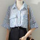 Semi Sleeve Striped Chiffon Shirt