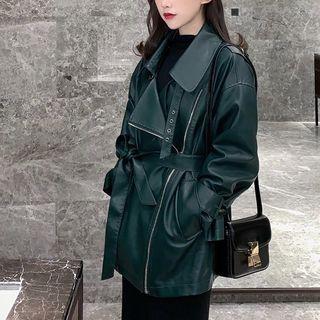 Faux Leather Jacket Green - One Size