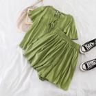 Set: Short-sleeve T-shirt + High-waist Shorts