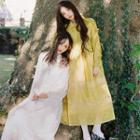 Tie-sleeve Lace Panel Midi A-line Chiffon Dress